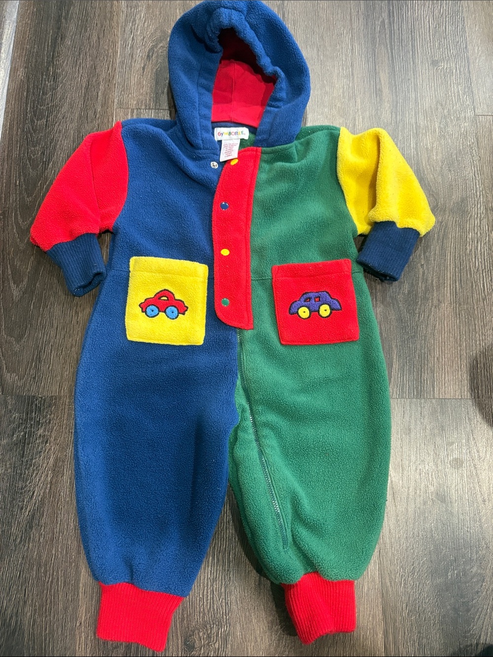 Vintage Colorful Hooded Fleece One-Piece - Blue/Green/Red by Gymboree